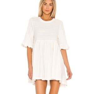 Free People White Mini Dress with Ruffled Sleeves